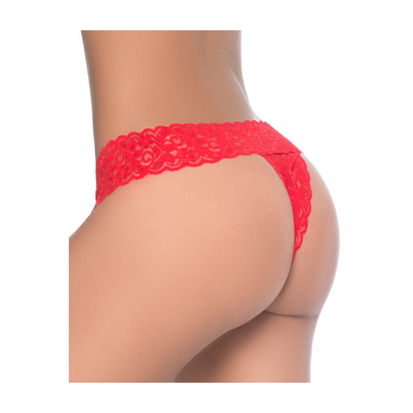 String ouvert brésilien rouge en dentelle 